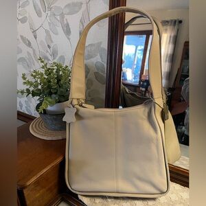 GIANI BERNINI Vintage Genuine‎ Leather Ergo Style Shoulder Purse Cream 11" by 9"